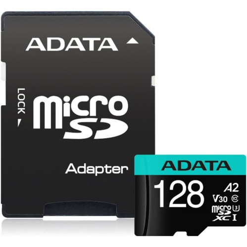 Карта памяти A-DATA UD128GUI3V30A2SP-RA1 128GB microSDXC Class 10 UHS-I U3 V30 A2 160/140 MB/s (SD адаптер)