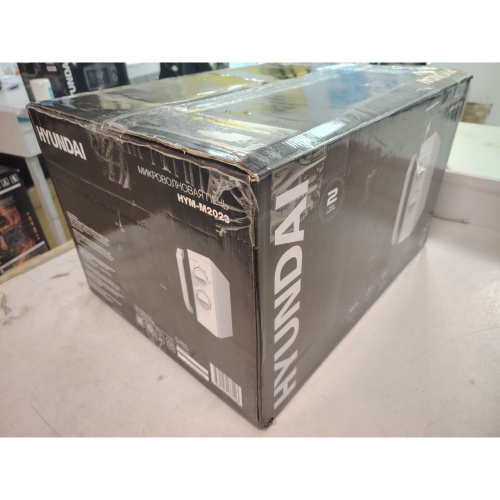 УЦ Микроволновая печь Hyundai HYM-M2023 белый/хром (плохая упаковка,б/у,переустановка несущей планки концевых выкл, замена предохранителей)