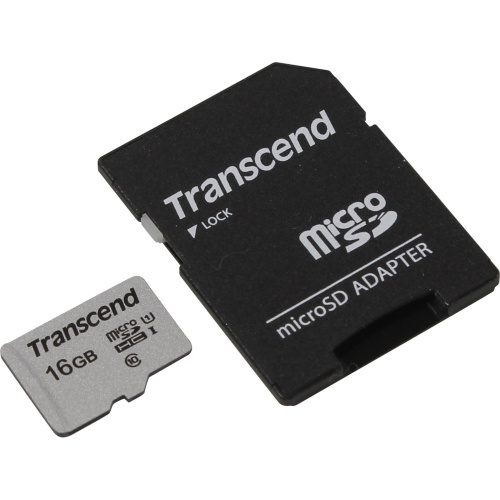 Карта памяти Transcend microSDHC 300S 16GB Class 10 UHS-I U1 +SD adapter (TS16GUSD300S-A)