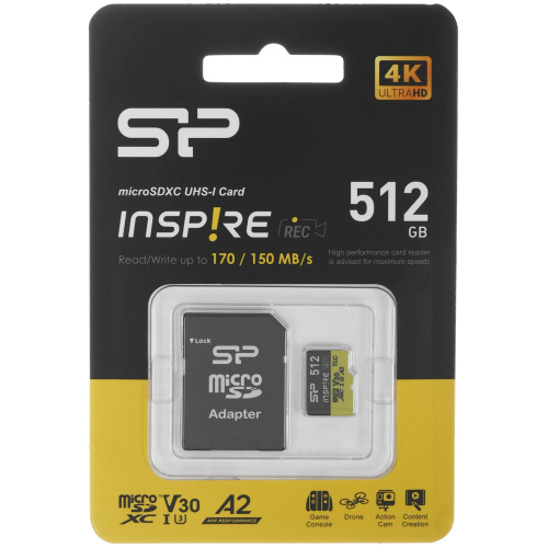 Карта памяти Silicon Power Inspire SP512GBSTXLA2V1NSP microSDXC 512GB V10 A2 + adapter