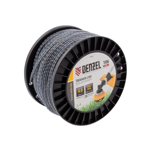 Леска для триммера Denzel Extra Cord 96826 двухкомпонентная витой квадрат, 4,0ммх106м, на DIN катушке