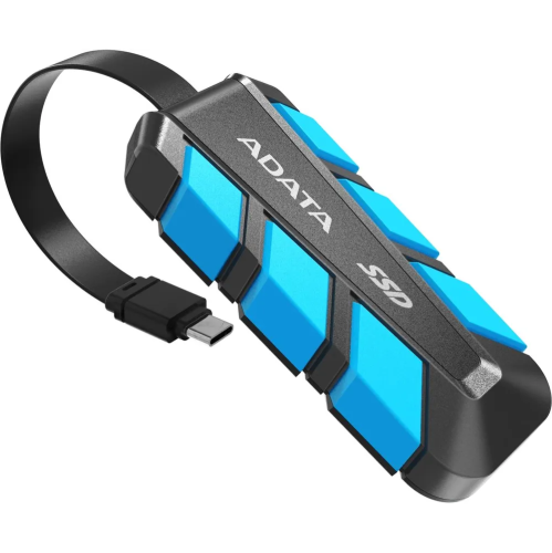 Внешний SSD ADATA SC740 (SC740-500G-CBU) 500Gb чёрно-синий (USB3.2 gen 2 type C, 1050/1000Mbs, 122x41x22mm, 40g, защита от падения, встроенный кабель)