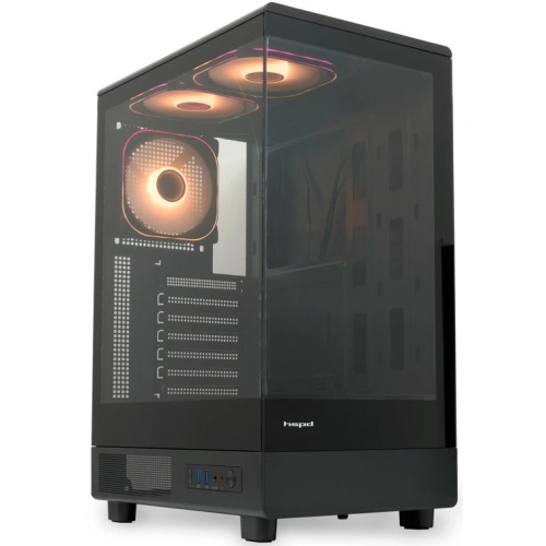 Корпус HSPD F510 (F510-TGBK-ARGB), без БП, Panoramic Mid Tower, Black, TG, 0.5 SPCC, 3x120mm ARGB ATX, mITX 180/280/160mm 1x2.5", 7xPCI 2xUSB-