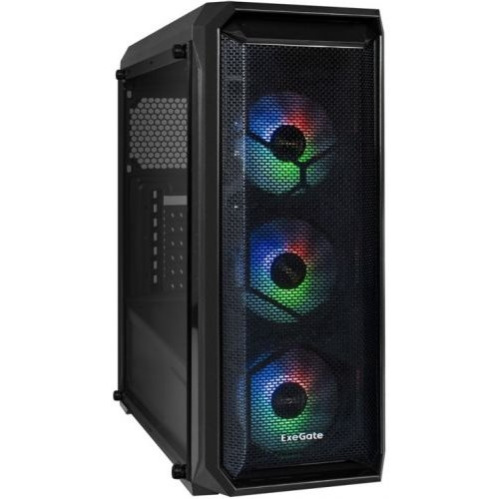 Корпус ExeGate EX289023RUS Miditower i3 NEO (ATX, без БП, 2*USB+1*USB3.0, HD аудио, черный, 3 вент. 12см с RGB подсветкой)