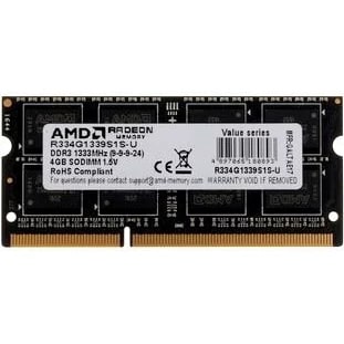 ОЗУ Память 4GB AMD Radeon DDR3 1333 SO DIMM R3 Value Series Black R334G1339S1S-U Non-ECC, CL9, 1.5V, Retail