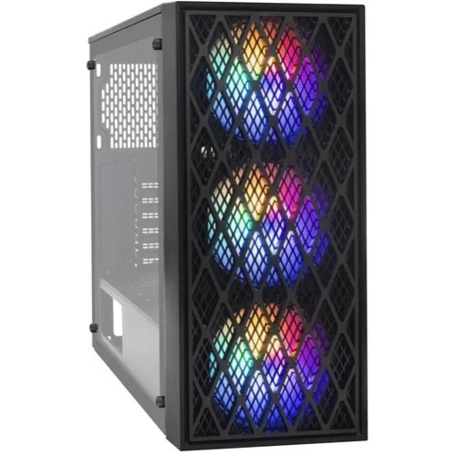 Корпус ExeGate EVO-8243 EX292859RUS Miditower (ATX, без БП, 2*USB+1*USB3.0, черный, 3 вент. с RGB подсветкой, боковая панель - закаленное стекло)