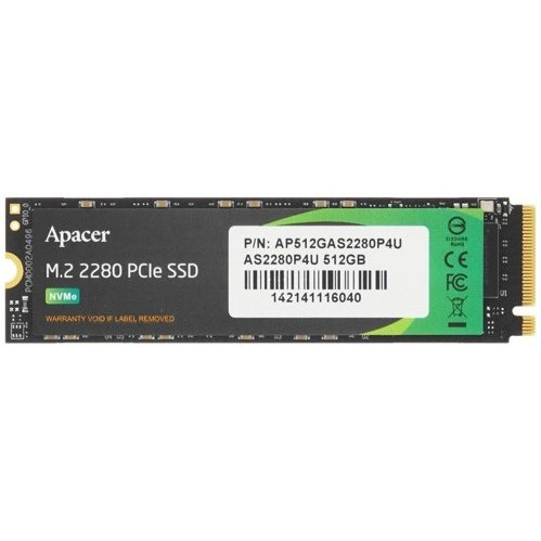 SSD Apacer AS2280P4U (AP512GAS2280P4U-1) 512Gb M.2 PCIe Gen3x4, R3500/W2300 Mb/s, MTBF 1.8M, 3D NAND, NVMe, Retail
