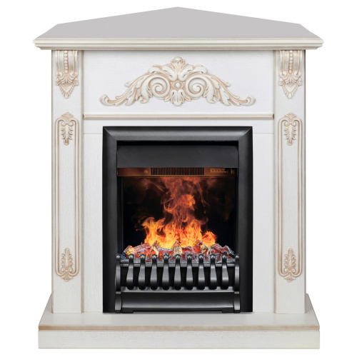 Электрокамин RealFlame Anita Corner WT дуб белый с золотой патиной с очагом 3D Oregan