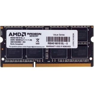 ОЗУ AMD Radeon (R534G1601S1SL-U) 4GB DDR3L 1600 SO DIMM R5 Entertainment Series Black Non-ECC, CL11, 1.35V, Retail