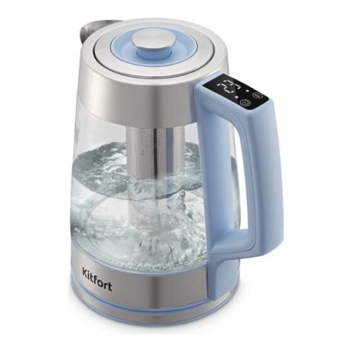 Чайник электрический Kitfort КТ-6617 1.7л. голубой/нерж (корпус пластик/стекло)