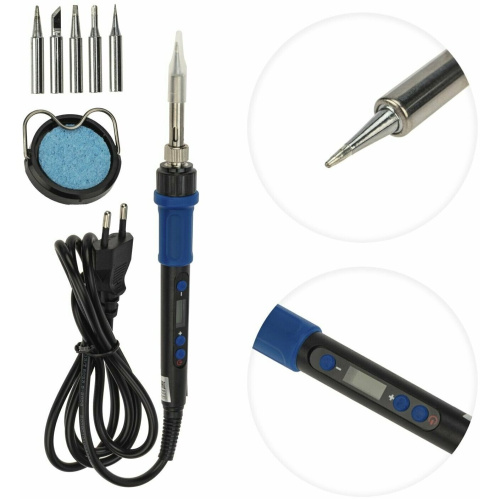 Паяльник Rexant 12-0621 подставка, набор из 5 жал, цифровой, керамический нагреватель, 200-500 C, 220В/65Вт