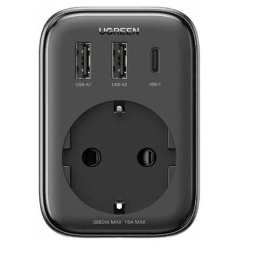 СЗУ UGREEN CD314 (90613) DigiNest Outlet Extender (1 AC outlets + 30W 2A1C) черный