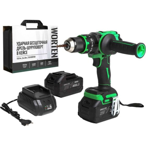 Дрель-шуруповерт WORTEN КА-90000703 ударная 2х4.0Ач+ЗУ