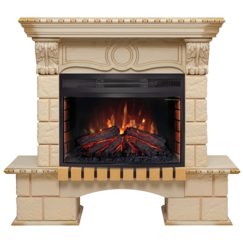 Электрокамин RealFlame Bolero WT белый дуб с золотой патиной с очагом Firefield 25 S IR