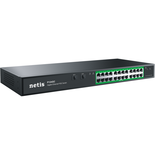 Коммутатор неуправляемый Netis P124GC PoE+, 26 портов, 24x1Гбит/с, PoE+ 24х30Вт (до 360Вт), Uplink SFP 2x1Гбит/с
