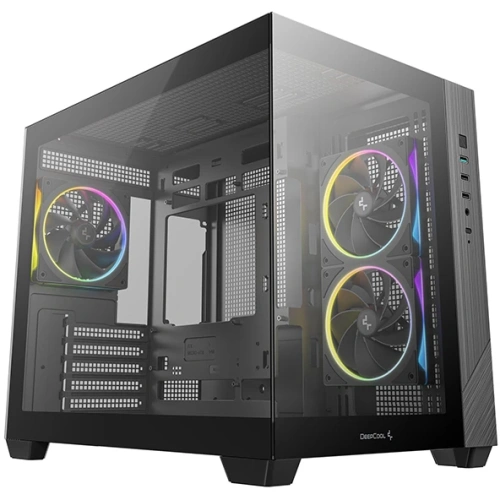 Корпус Deepcool CG330 3F без БП, боковое окно (панорама), 3x120mm ARGB PWM вентилятора, черный, mATX