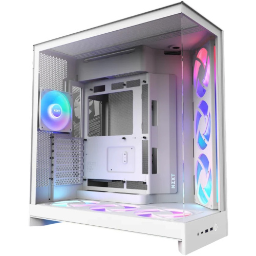 Корпус NZXT H9 Flow RGB+ (CM-H92FW-P1) без БП (2025), Midi-Tower, TG, 6x140mm + 1x120mm RGB, 2xUSB-A 3.2 1xUSB-C E-ATX, ATX, mITX White