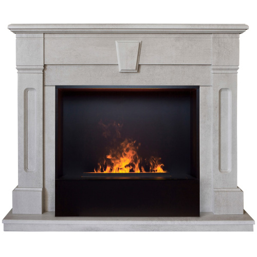 Электрокамин RealFlame Kellie 25,5/26 WT цвет белый камень с очагом 3D Cassette 630 Black Panel