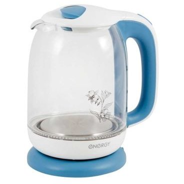Чайник Energy E-281 бело-голубой (164117) стекло