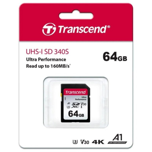 Карта памяти Transcend 340S SDXC, 64 Гб, (TS64GSDC340S) UHS-I Class U3 V30 A2
