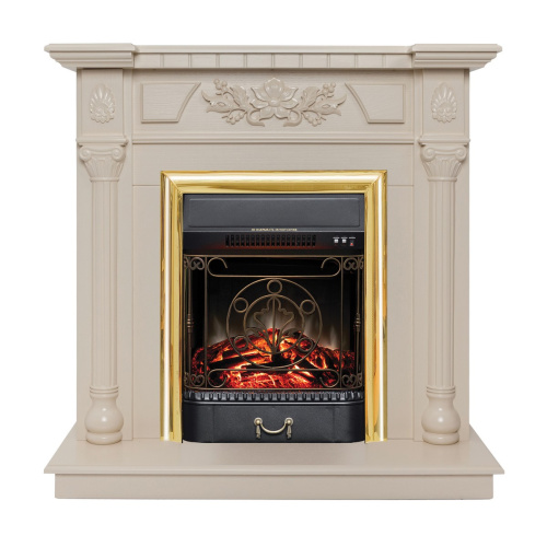 Электрокамин RealFlame Dacota WT белый дуб с очагом Majestic Lux Brass