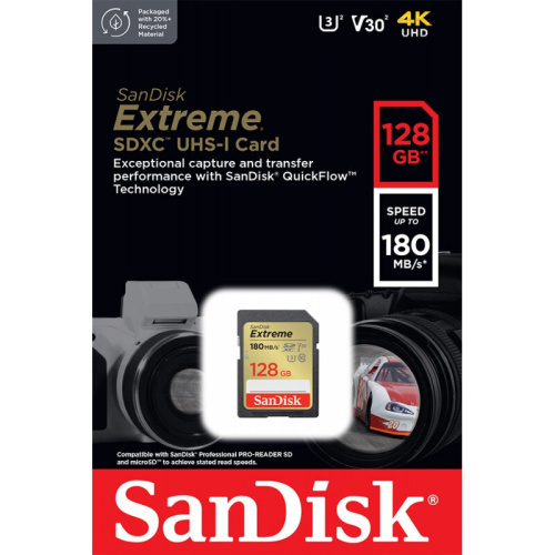 Карта памяти SanDisk (SDSDXVA-128G-GNCIN) 128GB SDXC Class 10 V30 UHS-I U3 Extreme 180MB/s