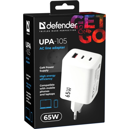 СЗУ DEFENDER UPA-105 (83265) 65W USB A+C+С белый