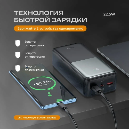 Аккумулятор внешний резервный HOCO J136B Sirui 22.5W+PD20W fully compatible power bank30000mAh черный