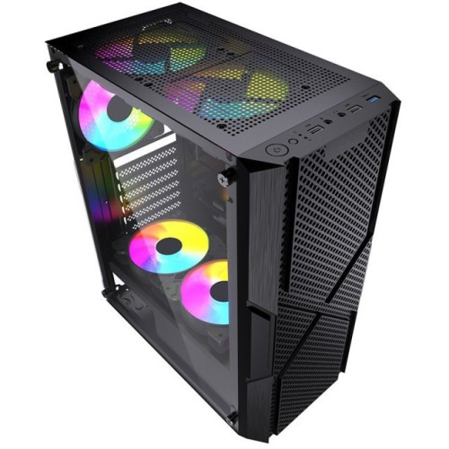 Корпус Powercase Mistral T4B (CMITB-L4), Tempered Glass, 4X 120MM 5-Color FAN, black, ATX