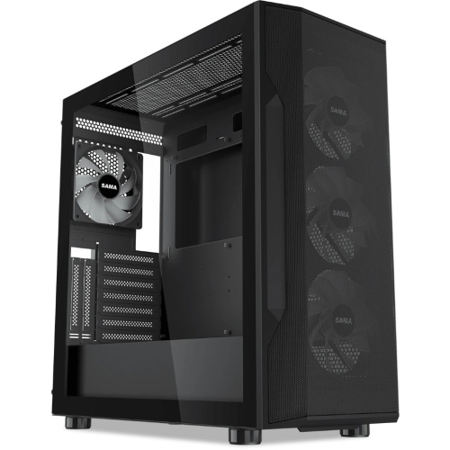 Корпус SAMA S40 Black (S40-BKAPA4X1-GL) без БП, Midi-Tower, TG, 4x120mm ARGB, 2xUSB 3.0 + 1xUSB 3.1 Type-C, ATX, mITX