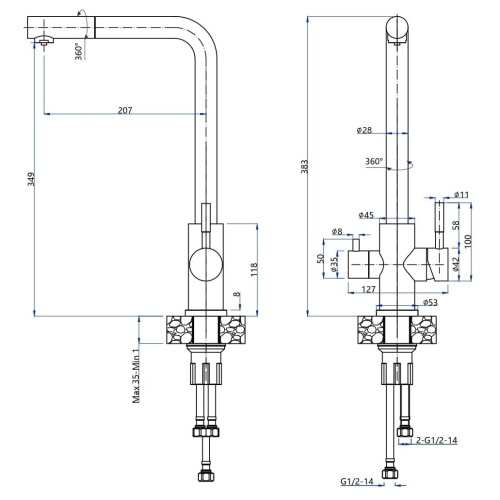 Смеситель для кухни GRANFEST Quarz Z-5421 Серый