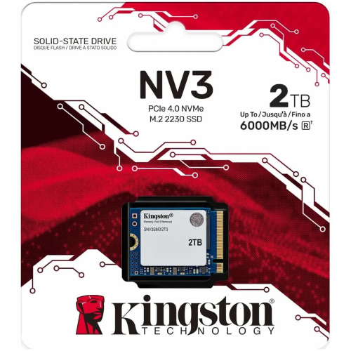 SSD Kingston NV3 SNV3SM3/2T0, 2000GB, M.2(22x30mm), NVMe, PCIe 4.0 x4, 3D TLC, R/W 6000/5000MB/s, TBW 640, DWPD 0.2