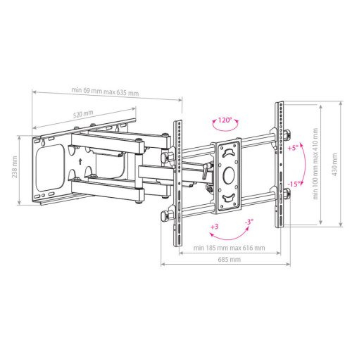 Кронштейн для телевизора Arm Media PARAMOUNT-70 черный 32"-90" до65кг поворотно-выдвижной и наклонный