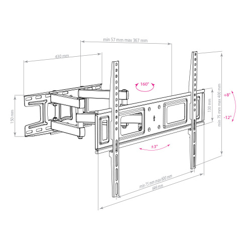 Кронштейн для телевизора Arm Media LCD-418 черный 32"-65" до35кг поворотно-выдвижной и наклонный
