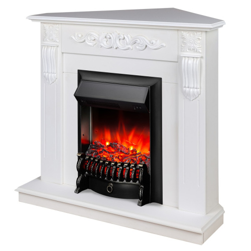 Электрокамин RealFlame Dominica Corner DN белый матовый с очагом Fobos Lux Black