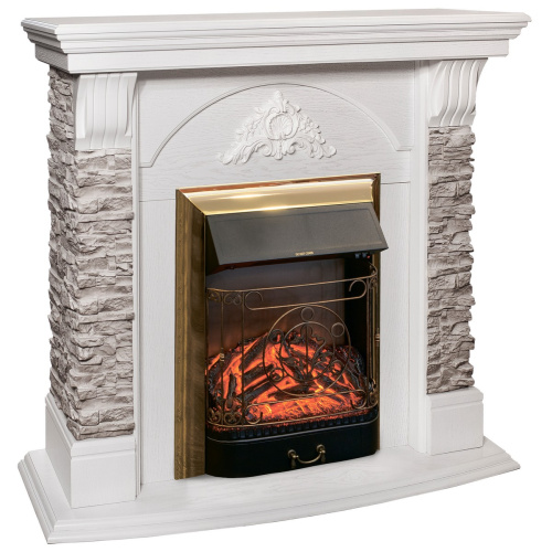 Электрокамин RealFlame Athena GR WT белый с очагом Majestic Lux Brass