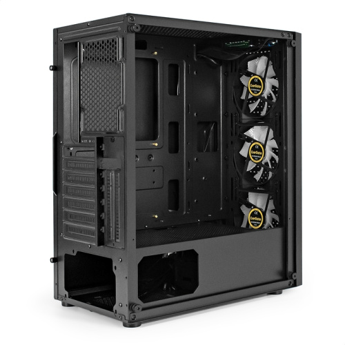 Корпус ExeGate EVO-8227 EX295765RUS Miditower (ATX, без БП, 2*USB+1*USB3.0+HD Audio, черный, 3 вент. с RGB подсветкой, бок. панель - зак. стекло)