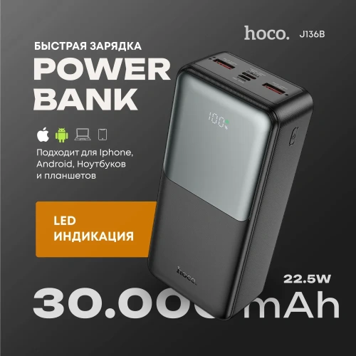 Аккумулятор внешний резервный HOCO J136B Sirui 22.5W+PD20W fully compatible power bank30000mAh черный