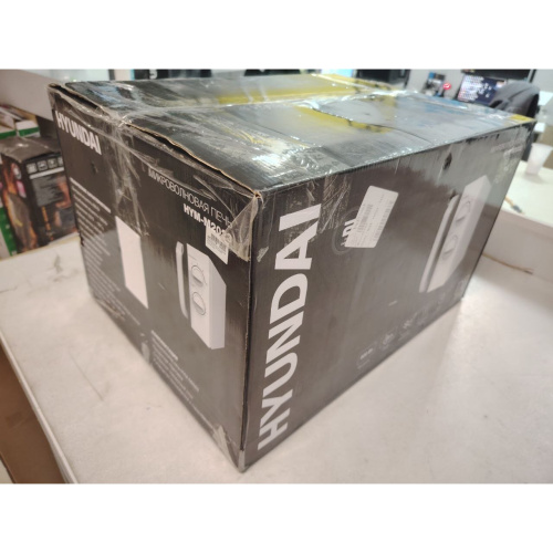 УЦ Микроволновая печь Hyundai HYM-M2023 белый/хром (плохая упаковка,б/у,переустановка несущей планки концевых выкл, замена предохранителей)