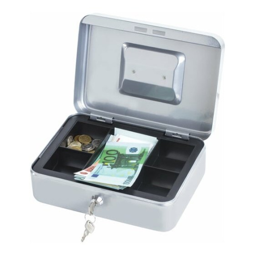 Ящик для денег BRAUBERG 291059 90х180х250мм, ключевой замок, серебристый