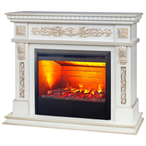 Электрокамин RealFlame Estella 25,5/26 WT белый дуб с золотой патиной с очагом 3D Helios 26