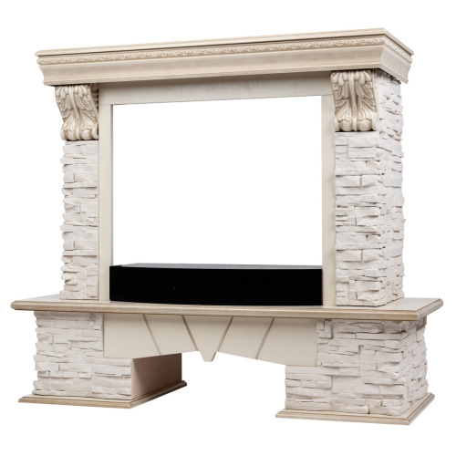 Портал каминный из МДФ RealFlame Rockland Lux белый, белый дуб с патиной, белый камень