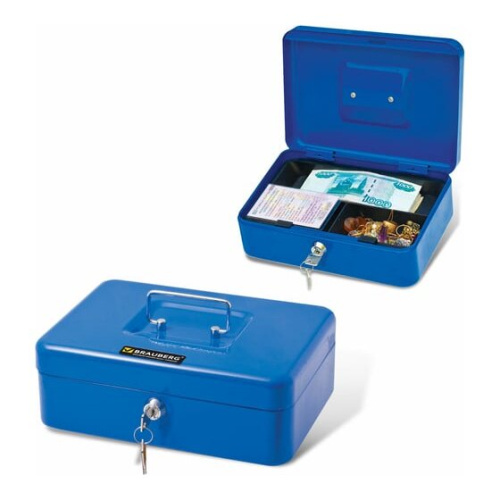 Ящик для денег BRAUBERG 290335 90х180х250мм, ключевой замок, синий