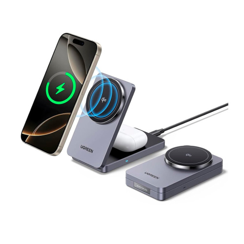 Беспроводное ЗУ UGREEN W706 (45057) 2-in-1 Wireless Charger Qi2 for Iphone 15W &AirPods White