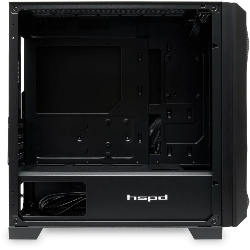 Корпус HSPD M340 (M340-TGBK), без БП, Mesh Mid Tower, Black, TG, 0.5 SPCC, no fans, mATX, mITX, 165/350/200mm, 2x2.5", 4xPCI, 1xUSB-A 3.0